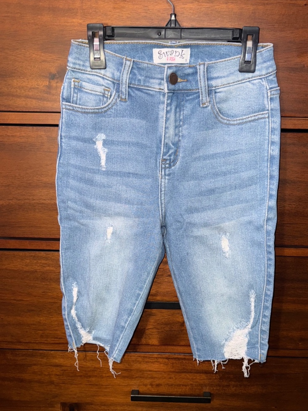 Boutique | Light Blue Distressed Crop Jean Shorts